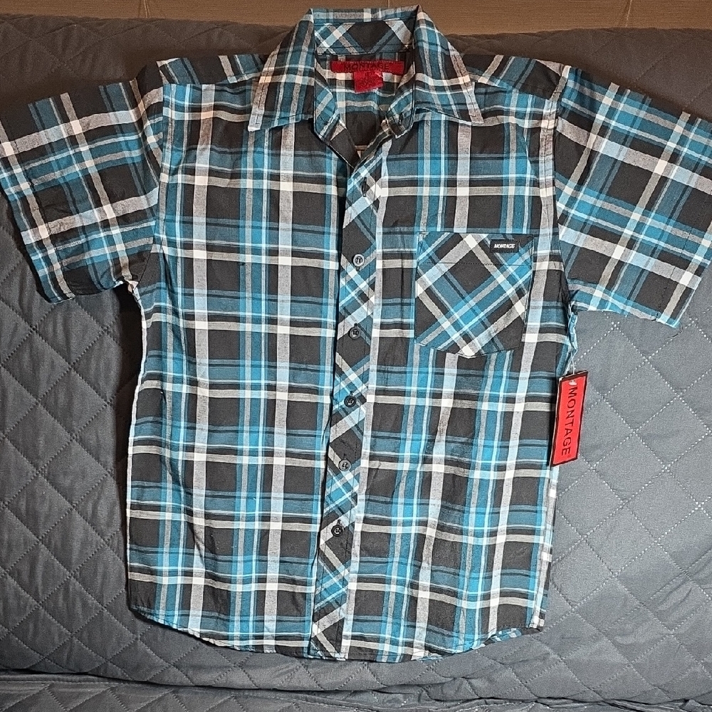Montage Plaid Button Down Boys Shirt sz Small